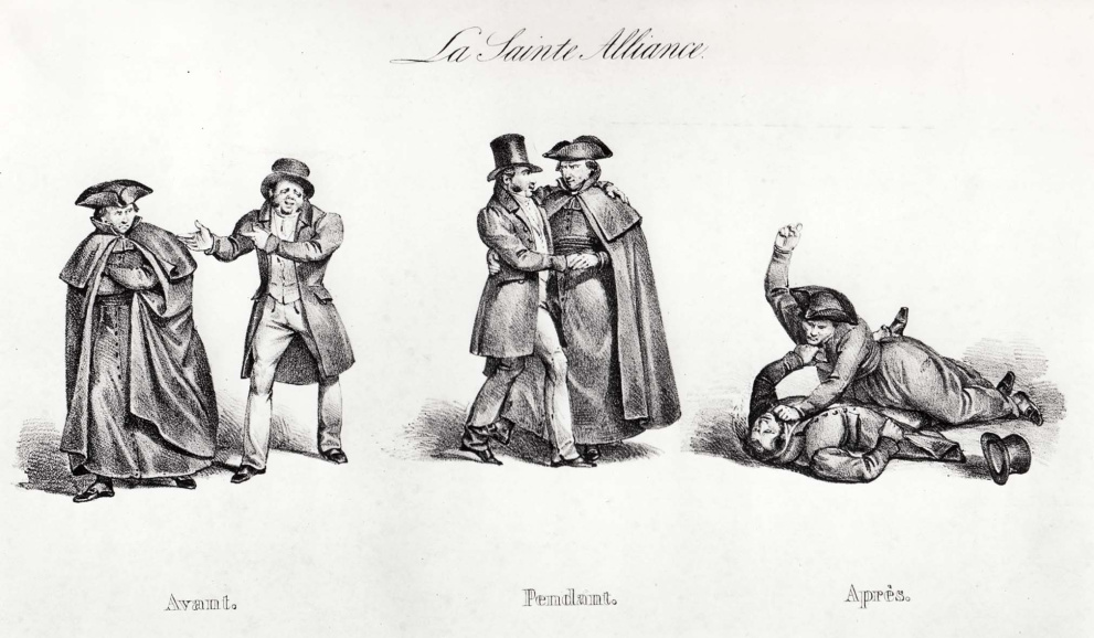 Voorafspiegeling van de relaties tussen de katholieken en liberalen voor, tijdens en na hun ‘monsterverbond’, 1828. (Rijksmuseum, Amsterdam)