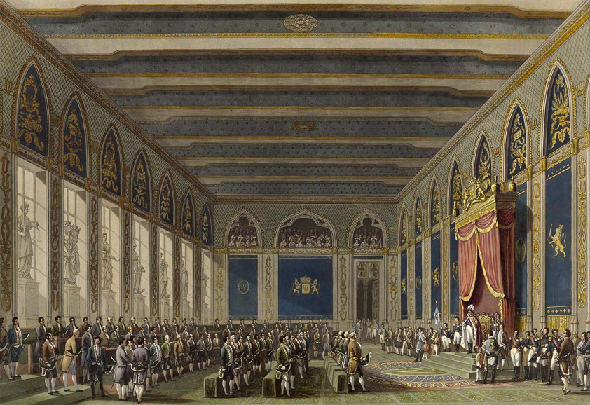 Installatie van de Staten-Generaal van de Nederlanden door koning Willem I in het stadhuis van Brussel, 21 september 1815.