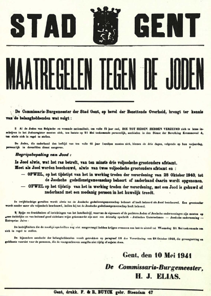 Anti-Joodse maatregelen worden bekendgemaakt door Hendrik Elias, VNV-oorlogsburgemeester van Gent, 10 mei 1941. (ADVN, VAFA1101)