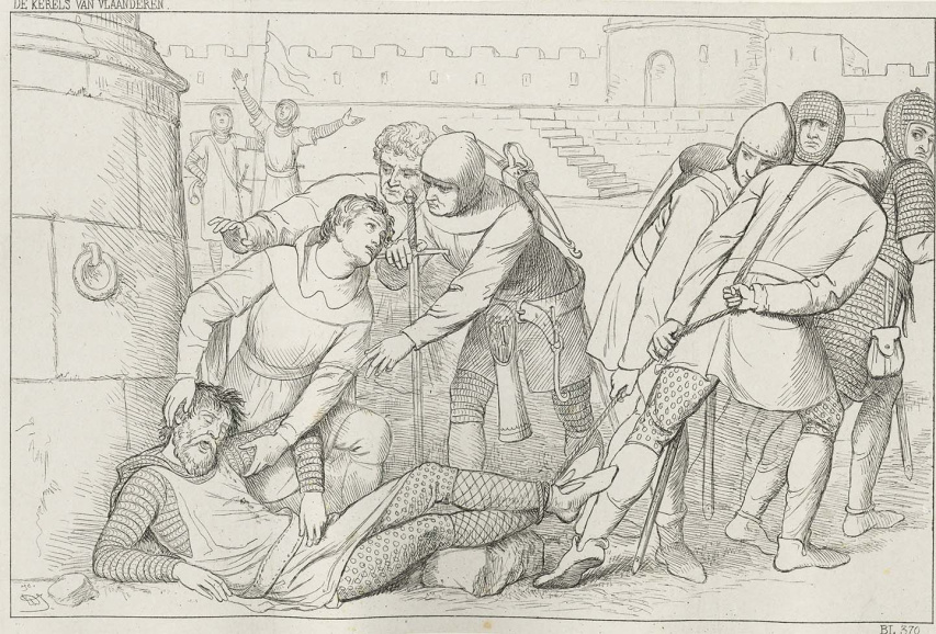 <p>Illustratie van Edward Dujardin voor de roman de <em>De Kerels van Vlaanderen</em> (1871) van Hendrik Conscience. (Collectie Stad Antwerpen, Letterenhuis, tglhpr9796)</p>