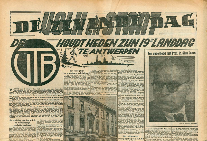 <p>Aankondiging van de 19de VTB-landdag en een begeleidend interview met Stan Leurs in <em>Volk en Staat</em>, de spreekbuis van het Vlaamsch Nationaal Verbond (VNV), juni 1941. (ADVN, VY900310)</p>