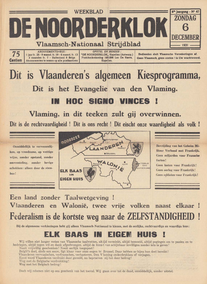 De voortzetters van de activistische erfenis bepleitten tijdens het interbellum het federalisme als aangewezen oplossing voor alle problemen van Vlaanderen. (ADVN, VY900010)