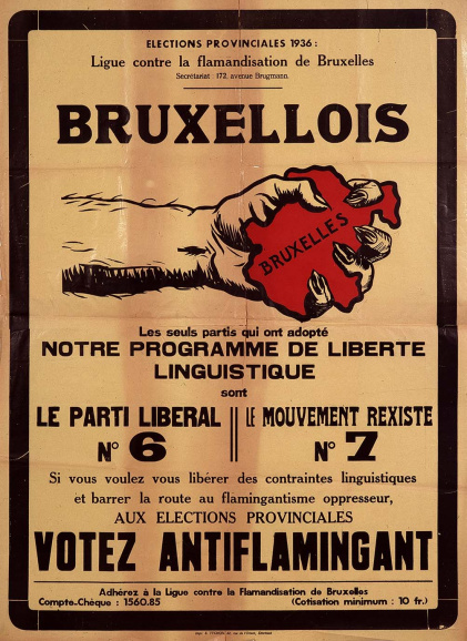 Oproep van de Ligue contre la flamandisation de Bruxelles om niet voor Vlaamsgezinde partijen te stemmen. (Stadsarchief Brussel)