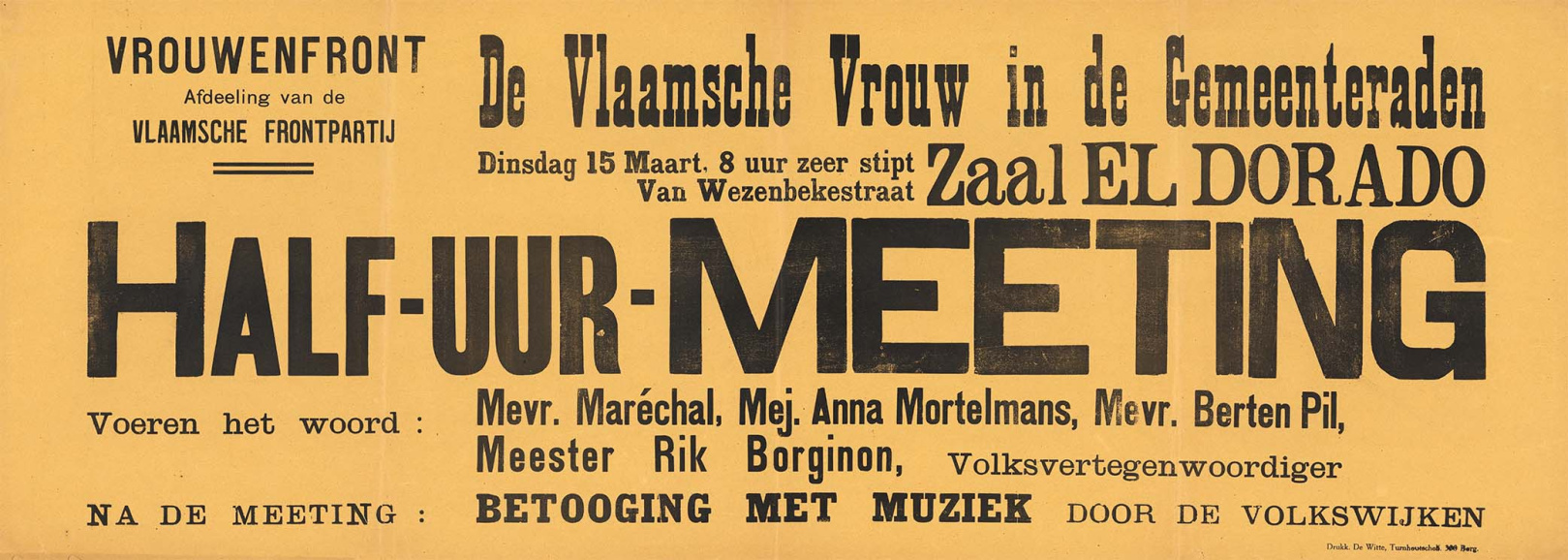 Affiche van het Vrouwenfront naar aanleiding van de gemeenteraadsverkiezingen van 1921. (Collectie Stad Antwerpen, Letterenhuis, tglhps46931)
