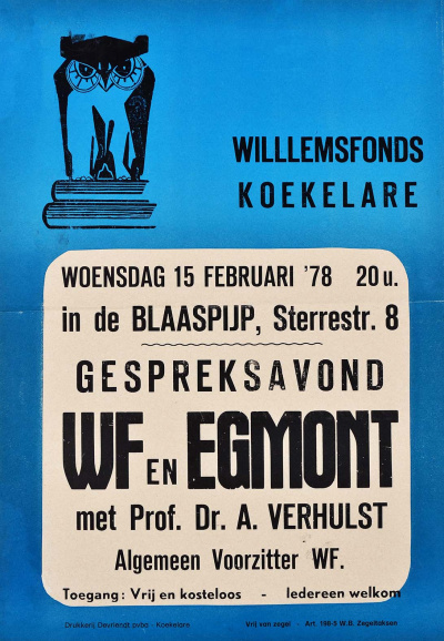 Aankondiging van een gespreksavond over de positie van het Willemsfonds ten opzichte van het Egmontpact, 1978. (Liberas)