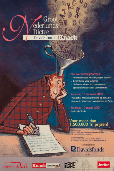 In de jaren 1990 kwam het Groot Dictee der Nederlandse taal geregeld op televisie. Dit inspireerde het Davidsfonds om in 1995 te starten met een eigen Groot Nederlands Dictee. In 1999 bracht dit evenement meer dan tweeduizend kandidaten op de been. (ADVN, VAFA2286)