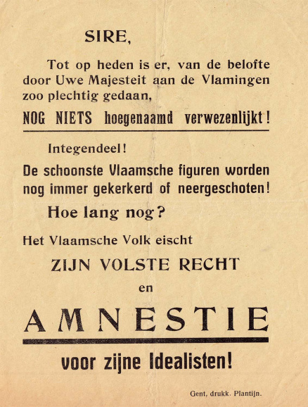 In de jaren 1920 werden veel verzoekschriften voor amnestie aan de koning gericht; in het parlement was er immers geen meerderheid voor voorhanden. (Collectie Stad Antwerpen, Letterenhuis)