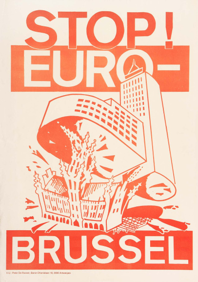 Actie van de Vlaamse Volksbeweging (VVB) tegen de uitbreiding van de Europese instellingen in Brussel, 1992. (ADVN, VAFA2598)