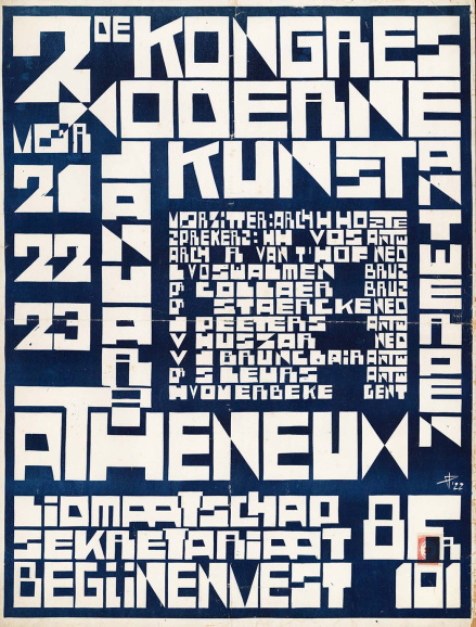 Affiche ontworpen door Jozef Peeters voor het tweede Kongres voor Moderne Kunst, Antwerpen, 1922. (Collectie Stad Antwerpen, Letterenhuis, tglhps6322)