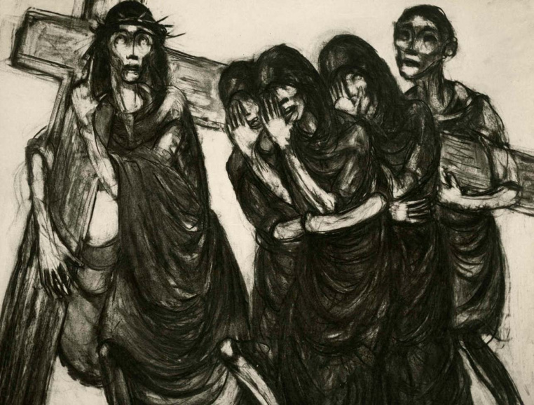 <p>Fragment uit <em>De wenende vrouwen</em> (1919) van Albert Servaes. (Abdij Onze Lieve Vrouw van Koningshoeven)</p>