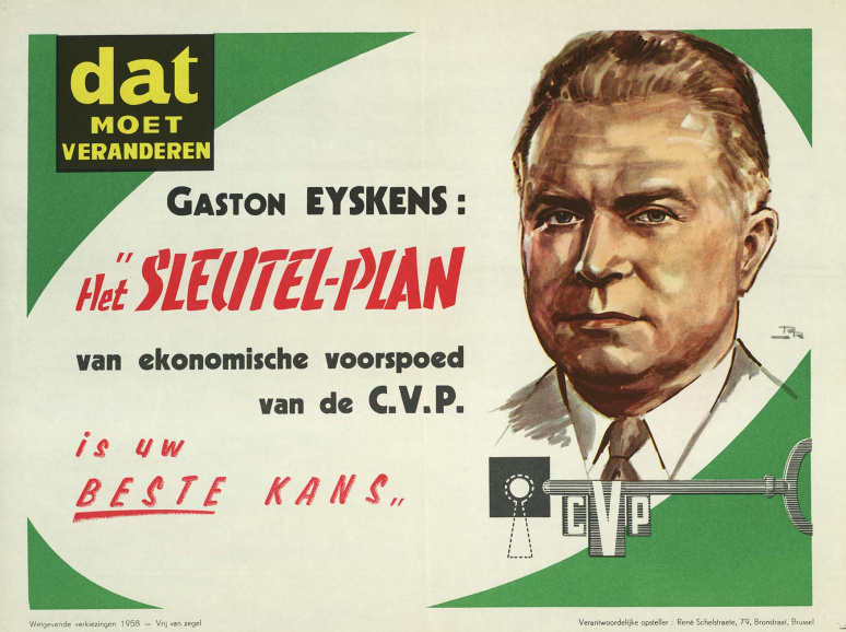 Affiche van de CVP naar aanleiding van de parlementsverkiezingen van 1958. (KADOC, Leuven, kca000555)