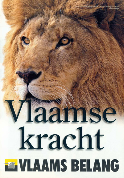 Na de veroordeling voor racisme veranderde het Vlaams Blok van naam. De partij heette nu Vlaams Belang. Affiche voor de federale verkiezingen van 2007. (ADVN, DA672/18)