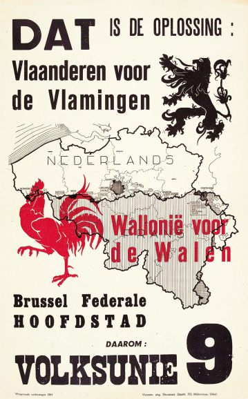 Affiche van de Volksunie (VU) voor de federale omvorming van België, ca. 1961. (Stadsarchief Brussel)