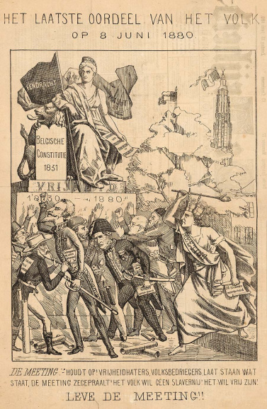 Affiche van De Meeting naar aanleiding van de parlementsverkiezingen van 1880. (Collectie Stad Antwerpen, Letterenhuis, tglhps9964)